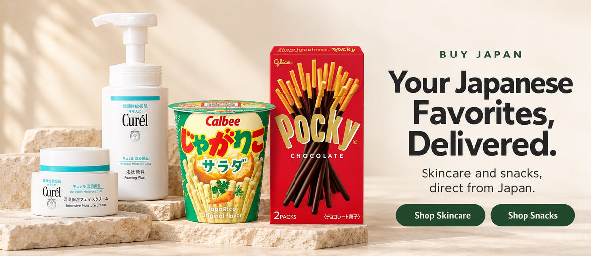 Curél skincare, Calbee Jagarico Salad and Glico Pocky Chocolate